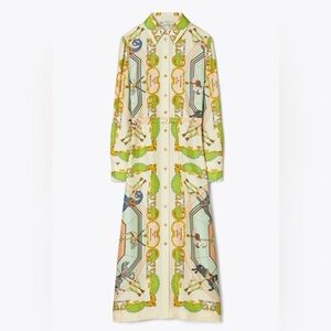 Printed Silk Shirtdress Peach Multi